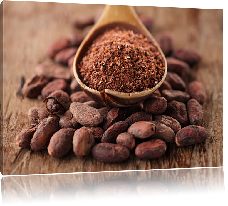 Pixxprint Kakaopulver und Kakaobohnen, Leinwandbild