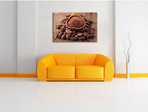 Kakaopulver und Kakaobohnen Leinwandbild über Sofa