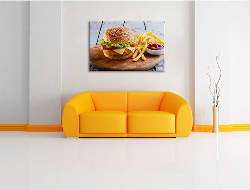 Chickenburger Pommes Leinwandbild über Sofa