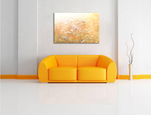 Romantische Blumenwiese Leinwandbild über Sofa