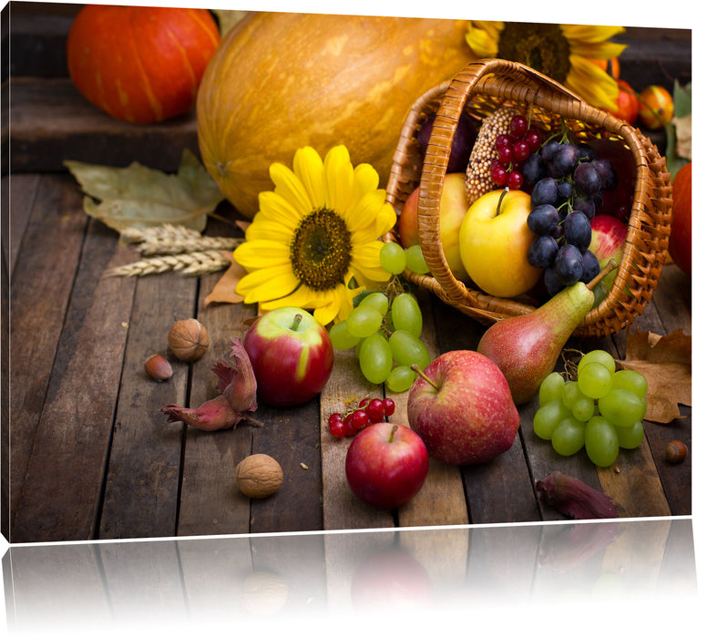 Pixxprint Herbstlicher Obstkorb, Leinwandbild