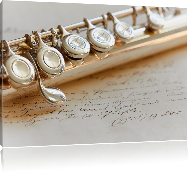 Pixxprint Detailaufnahme einer Querflöte, Leinwandbild