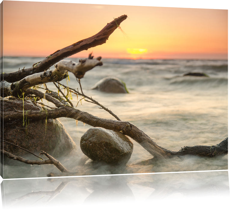 Pixxprint Ruhige See mit Nebel, Leinwandbild