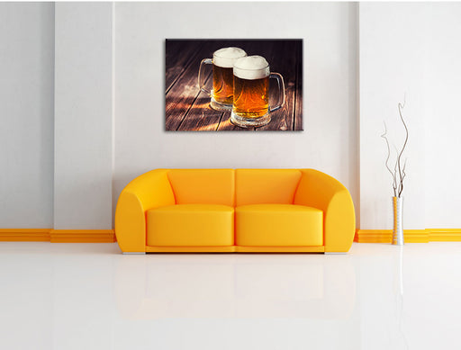 Maßkrüge Bier Leinwandbild über Sofa