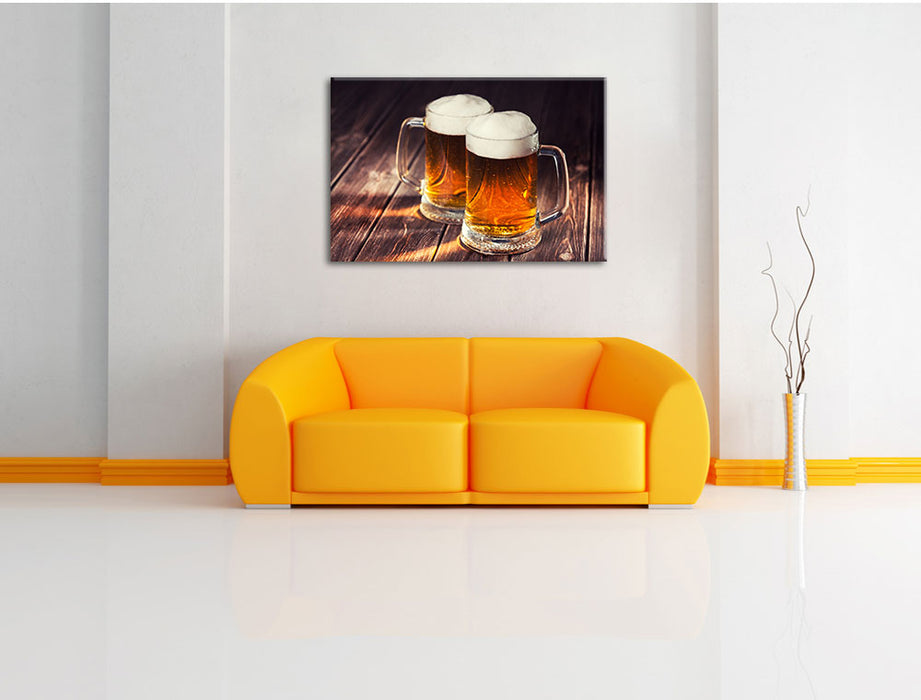 Maßkrüge Bier Leinwandbild über Sofa
