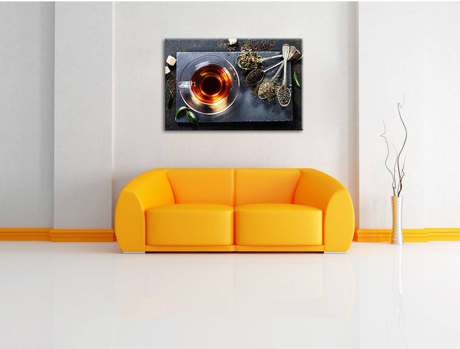 Heißer Kräutertee Leinwandbild über Sofa