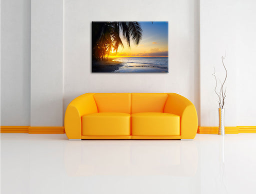 Romantischer Karibikstrand Leinwandbild über Sofa