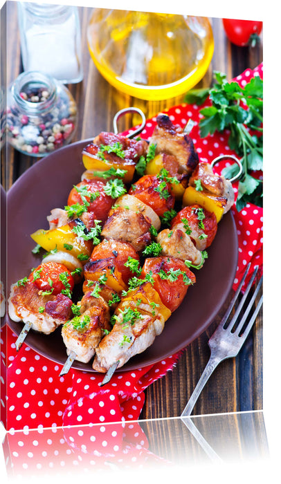 Pixxprint Köstlicher Schaschlyk Spieß, Leinwandbild