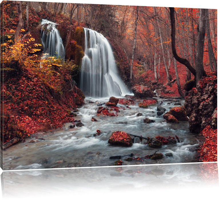 Pixxprint Wasserfall im Wald, Leinwandbild