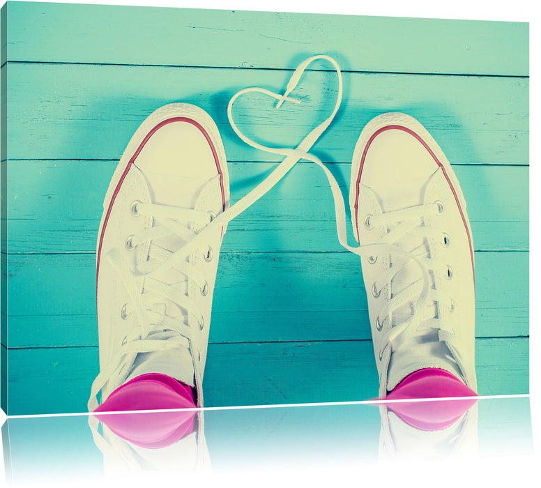 Pixxprint Herzform aus Schnürsenkeln, Leinwandbild