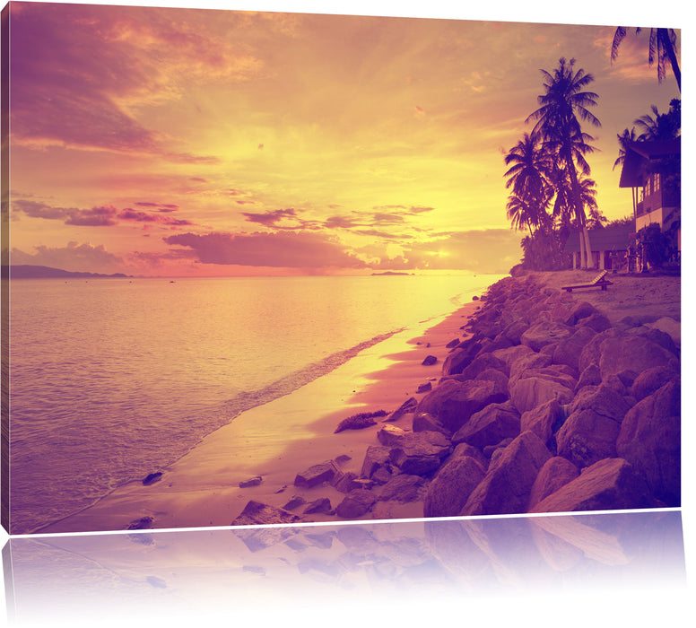 Pixxprint Strandhütten Meer, Leinwandbild