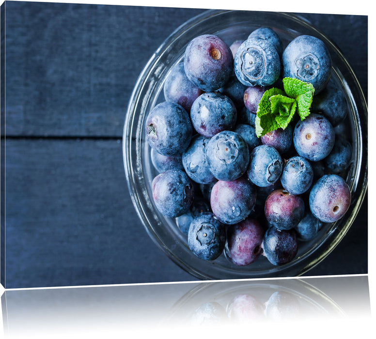 Pixxprint Glas mit frischen Blaubeeren, Leinwandbild