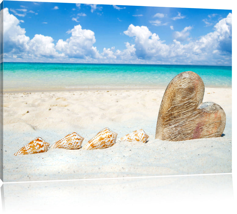 Pixxprint Sandstrand mit Muscheln, Leinwandbild