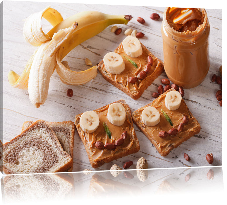 Pixxprint Erdnussbutter Bananen Sandwich, Leinwandbild
