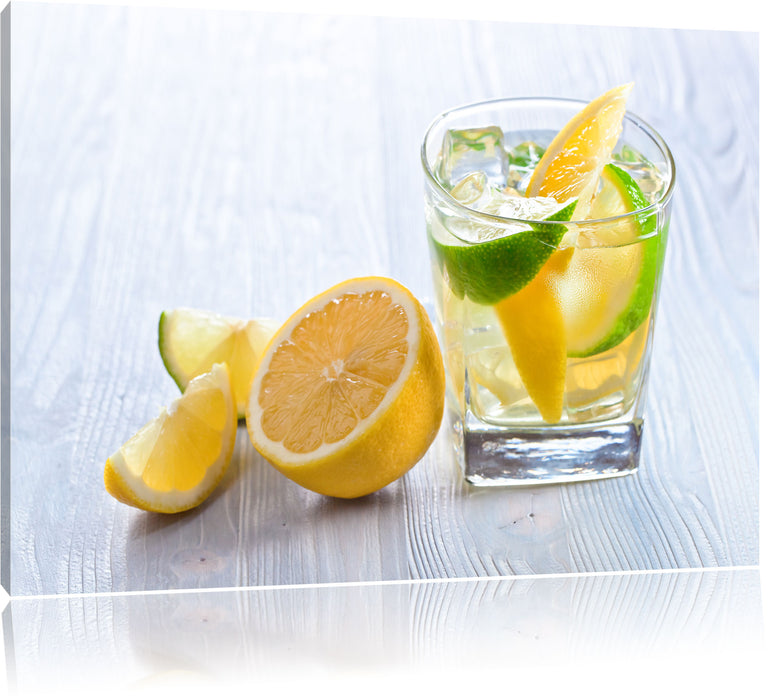Pixxprint Gin Tonic Shot mit Zitronen, Leinwandbild