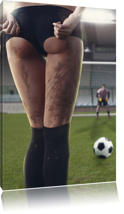 Pixxprint Frauenpo im Fußballtrikot, Leinwandbild