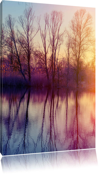 Pixxprint Bäume spiegeln sich im Wasser, Leinwandbild