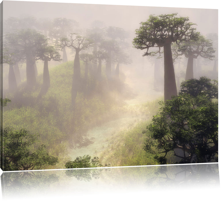 Mysteriöser Wald im Nebel Leinwandbild