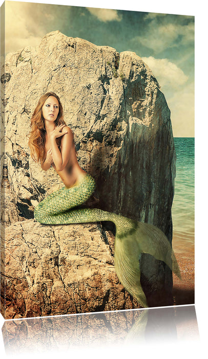 Meerjungfrau hinter Felsen Leinwandbild