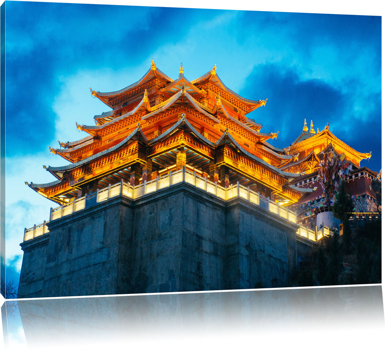 Pixxprint Leuchtender Tempel in China, Leinwandbild
