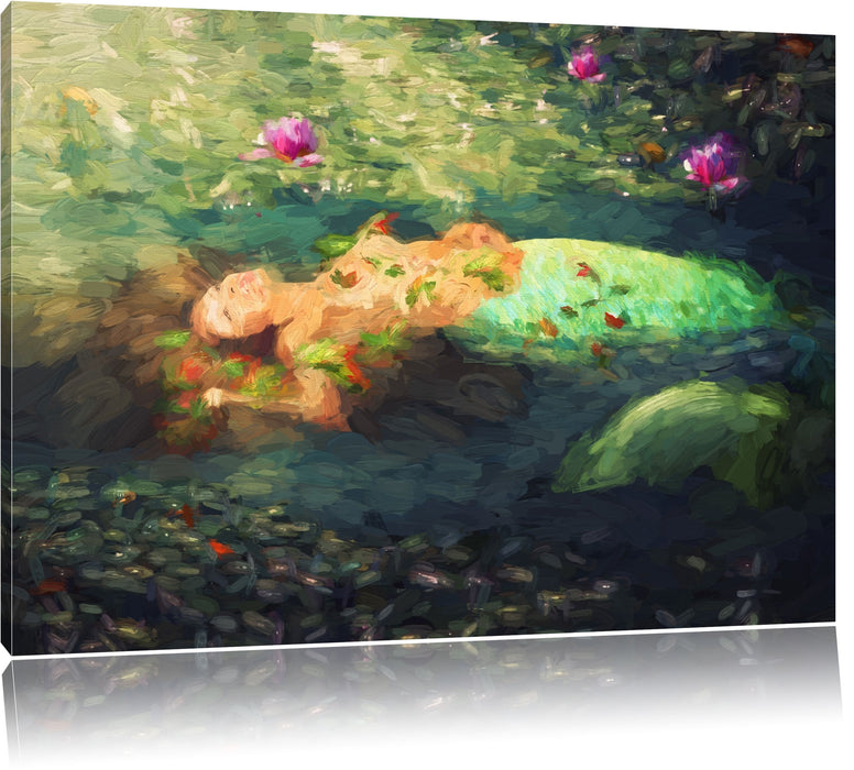 Pixxprint Meerjungfrau im Wasser liegend, Leinwandbild