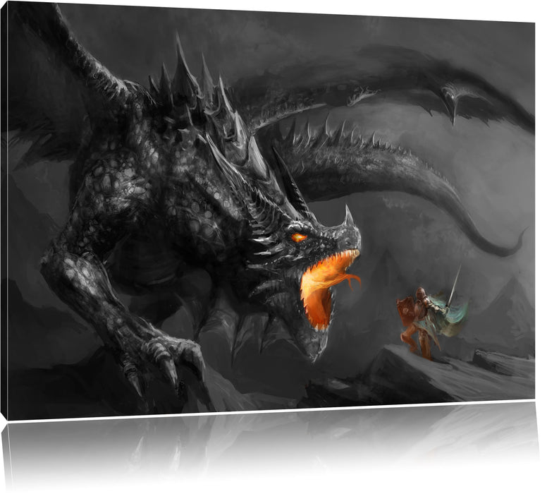 Pixxprint Kampf zwischen Mensch und Drache, Leinwandbild