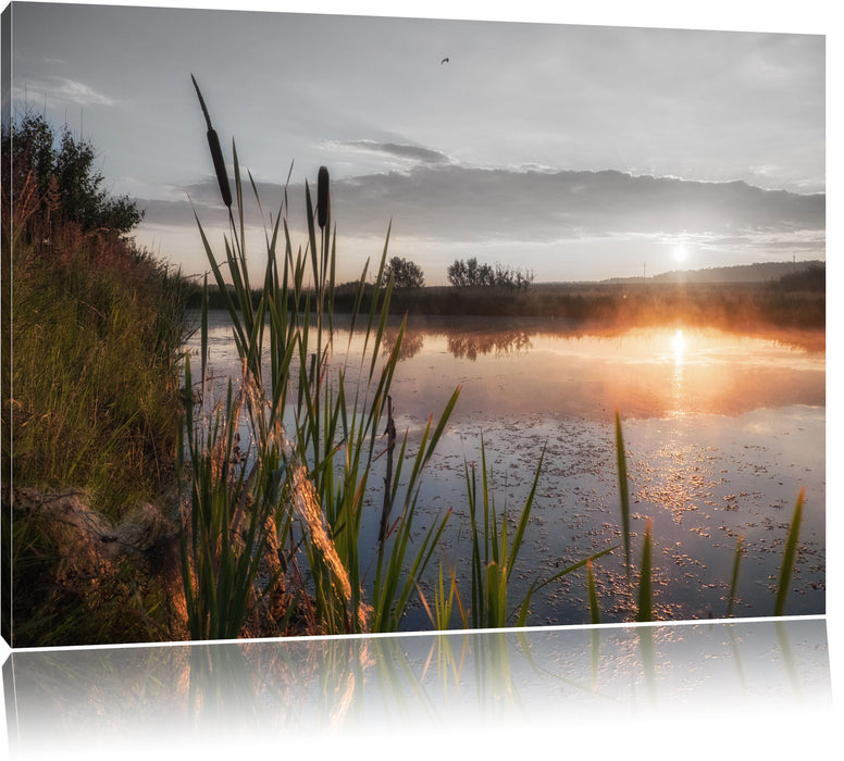 Pixxprint Sonniger Morgen am See, Leinwandbild