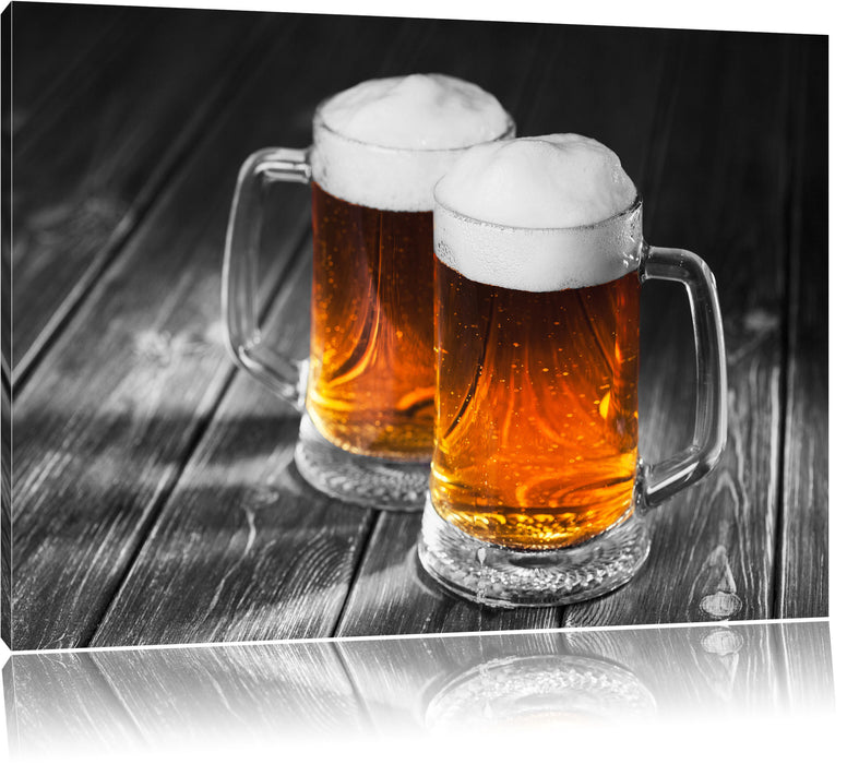 Pixxprint Zwei Maßkrüge Bier, Leinwandbild