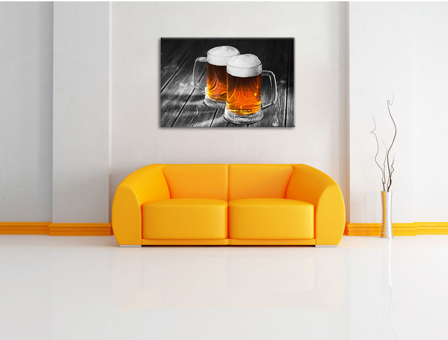 Zwei Maßkrüge Bier Leinwandbild über Sofa