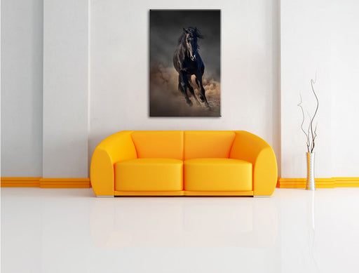 Elegantes schwarzes Pferd Leinwandbild über Sofa