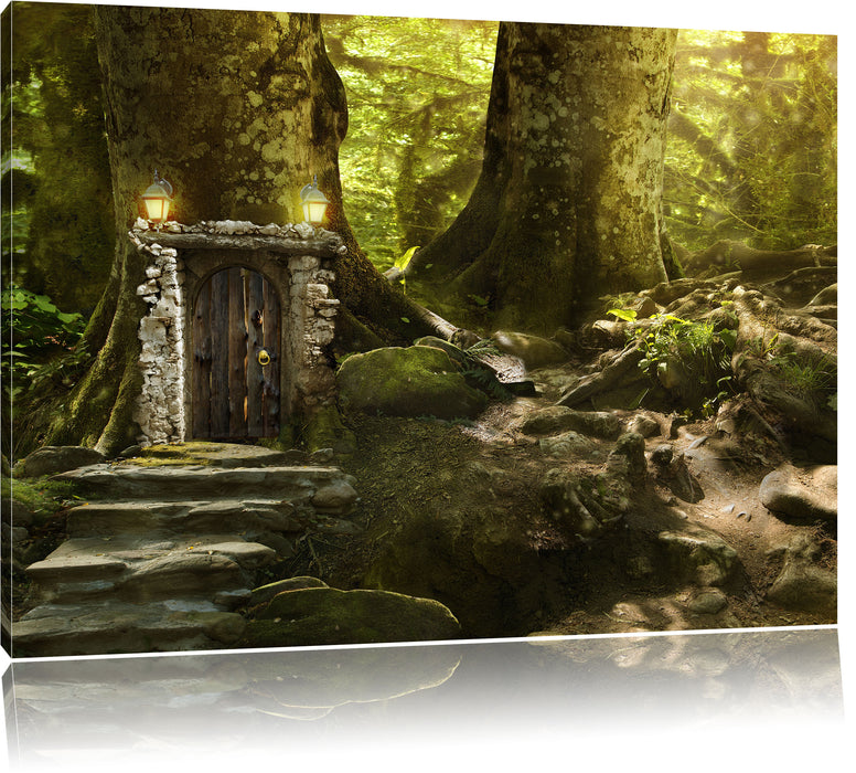 Pixxprint Geheimes Tor im Wald, Leinwandbild