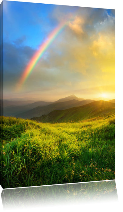 Pixxprint Berge mit Regenbogen am Himmel, Leinwandbild