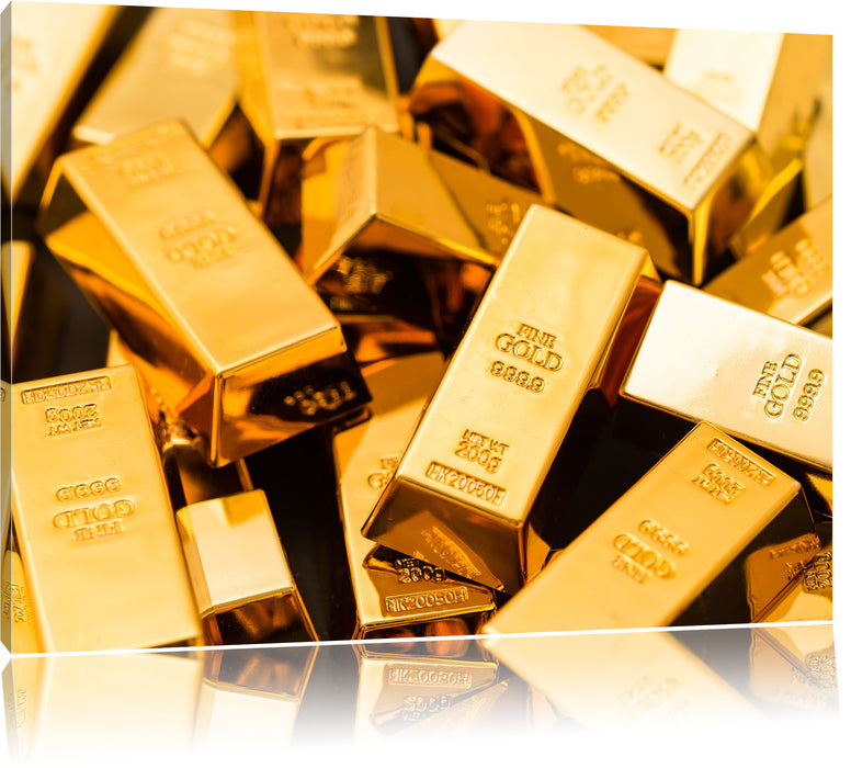 Pixxprint Eine Menge an Goldbarren, Leinwandbild