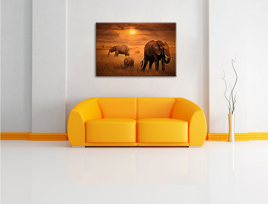 Elefanten in der Savanne Leinwandbild über Sofa