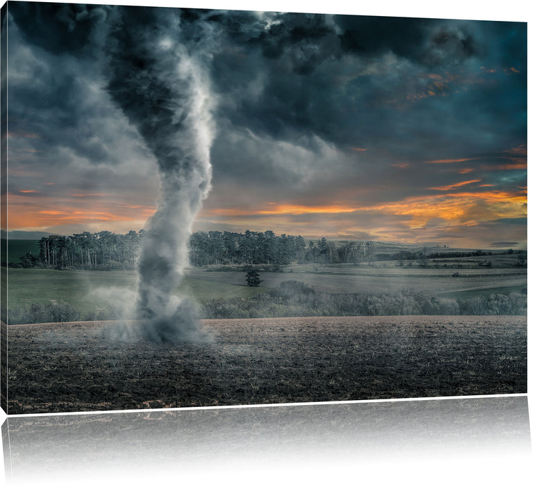 Pixxprint Schwarzer Tornado auf dem Feld, Leinwandbild