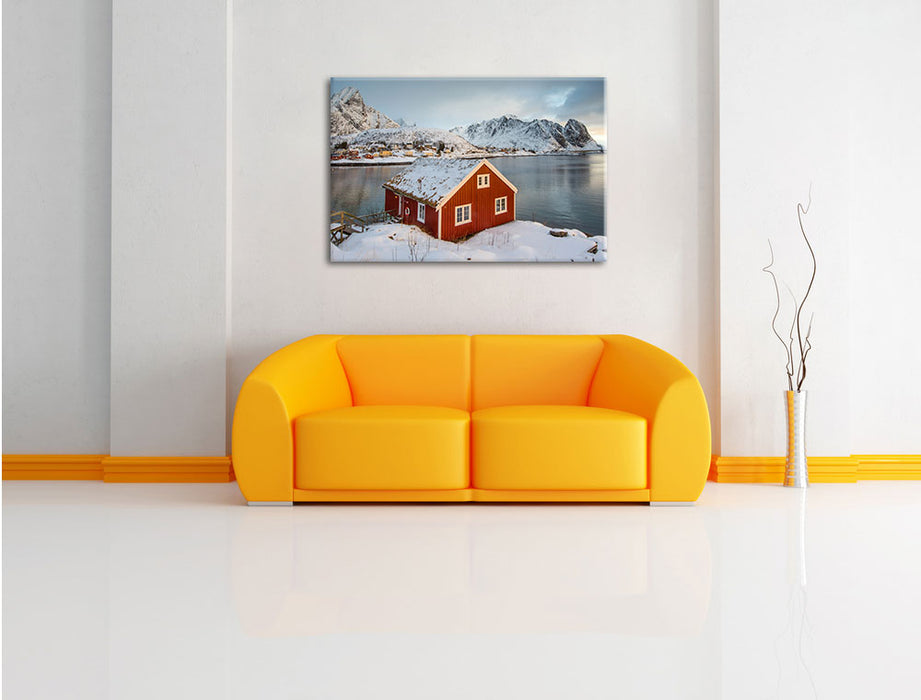 Fischerhaus Lofoten Leinwandbild über Sofa