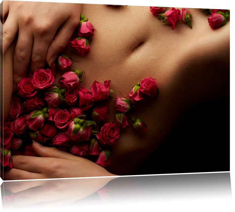 Pixxprint weiblicher Körper mit Rosen Blumen, Leinwandbild