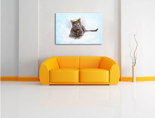 Katzen-Engel auf Wolke Leinwandbild über Sofa
