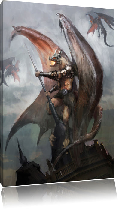 Pixxprint Drachenmann in der Stadt, Leinwandbild