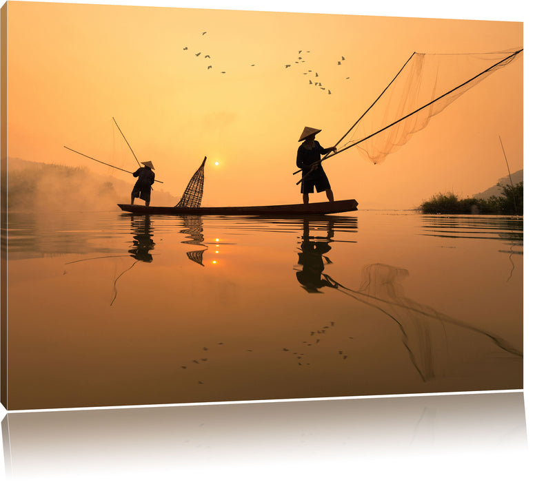 Fischer beim Angeln in Thailand Leinwandbild
