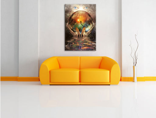 Glaskugel mit Hintergrund Leinwandbild über Sofa