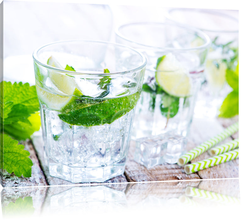 Pixxprint Mojito-Gläser mit Minze, Leinwandbild