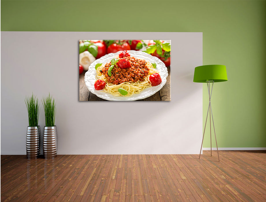 Spaghetti Bolognese auf dem Teller Leinwandbild im Flur