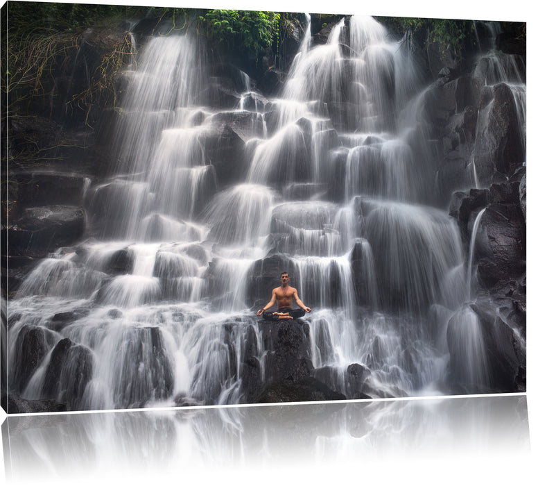 Pixxprint Yoga am Wasserfall in Bali, Leinwandbild