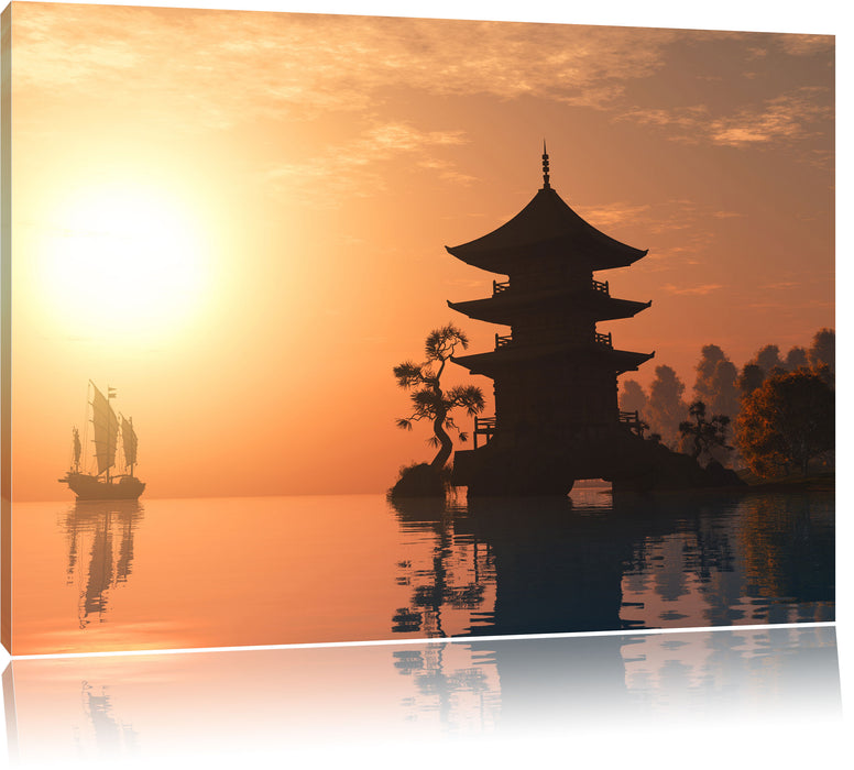 Pixxprint Chinesisches Haus am See, Leinwandbild