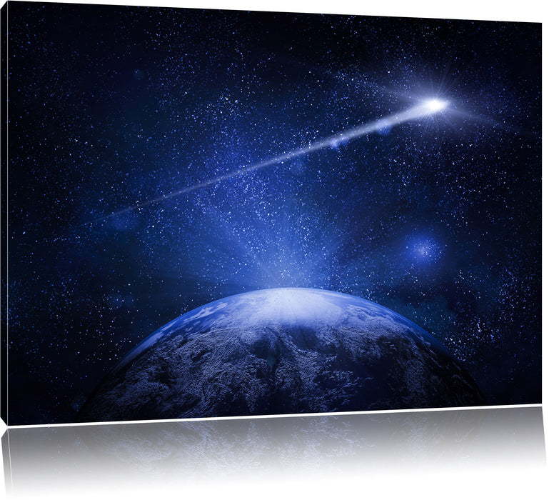 Pixxprint Sternschnuppe fliegt über die Erde, Leinwandbild