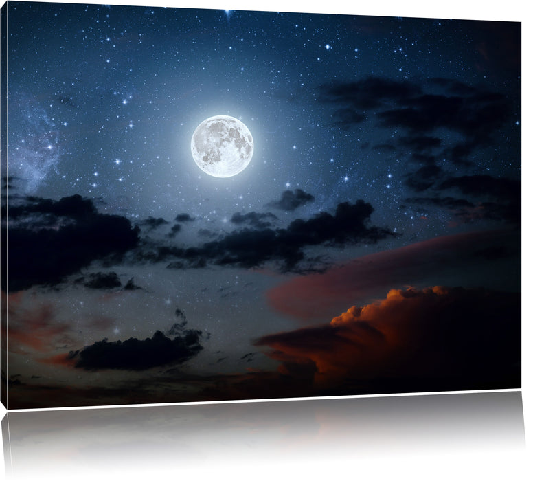 Pixxprint Leuchtender Mond am Nachthimmel, Leinwandbild