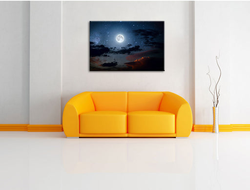Leuchtender Mond am Nachthimmel Leinwandbild über Sofa