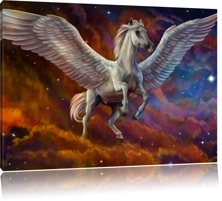 Pixxprint Weißer Pegasus mit Engelsflügel, Leinwandbild