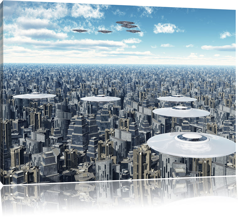Pixxprint Ufo´s über der Stadt, Leinwandbild
